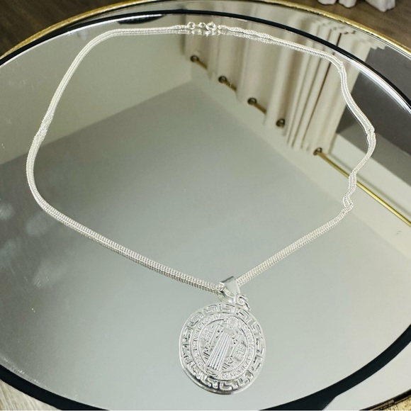 Sterling Silver 925 Pendant, Necklace Greco Style Solid Saint Benedict Protector - Picture 8 of 11